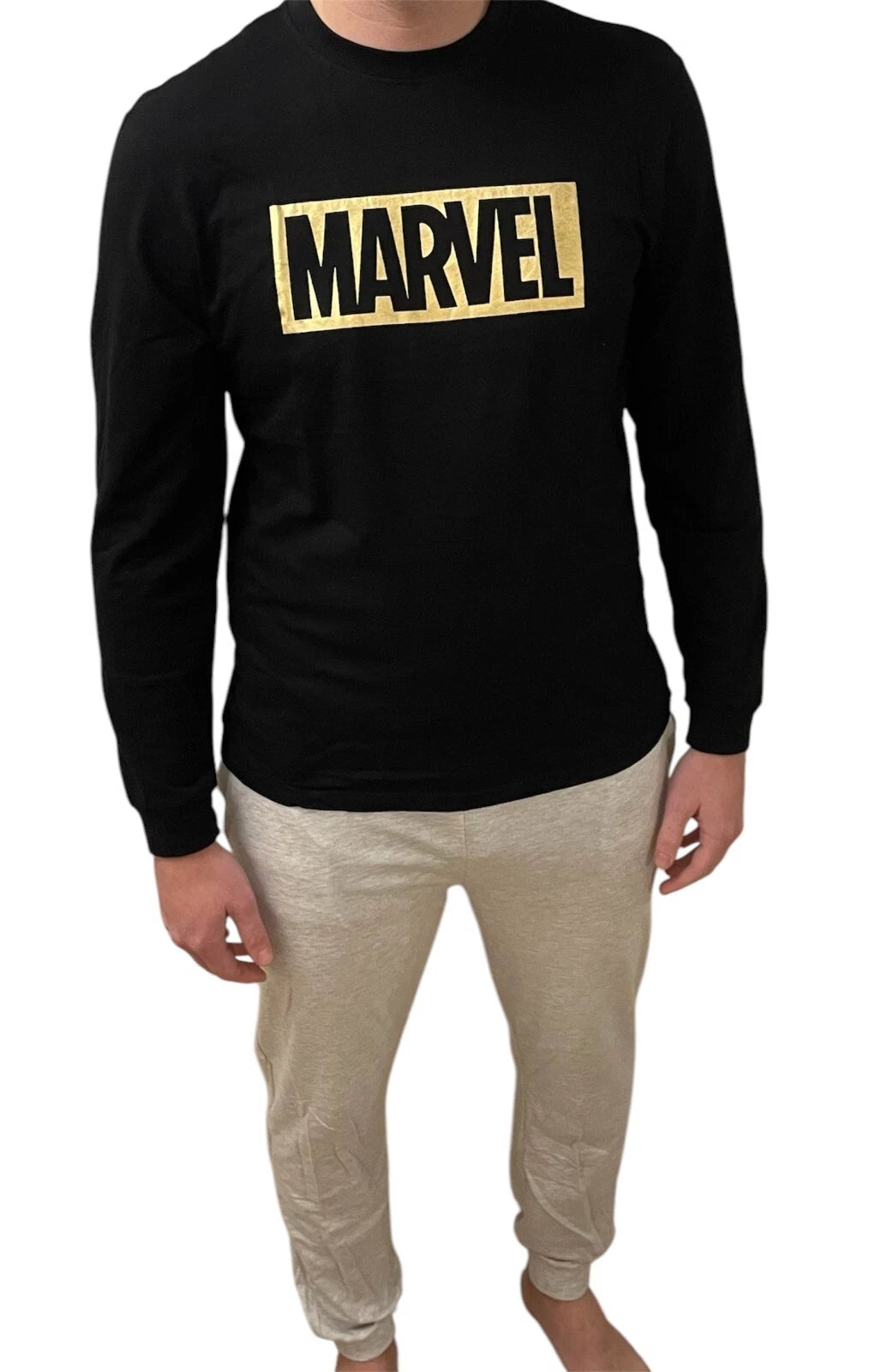 EX UK STORE BRAND NEW MENS CHARACTER PYJAMAS MARVEL BLACK GREY PJ SET LOUNGE