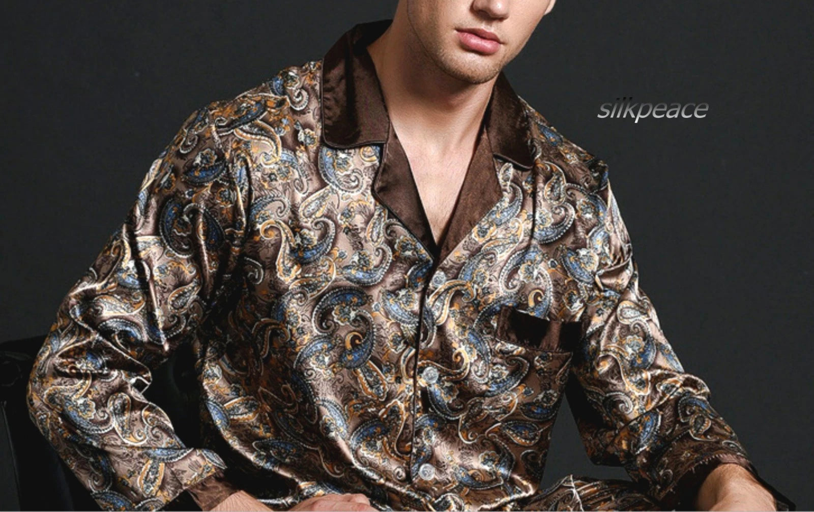 2nd Item Ship FREE  Mens Silk Satin Pajamas Set Pants Lounge Sleepwear SILKPEACE