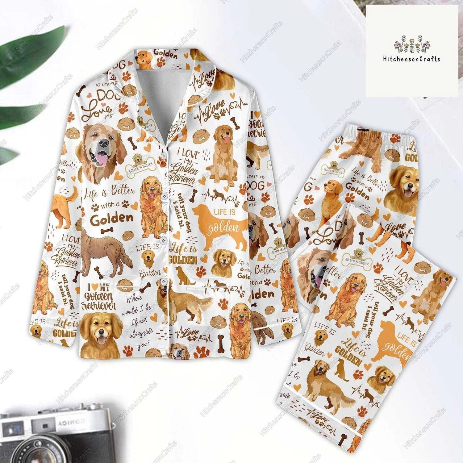 Golden Retriever Pajamas Set, Golden Retriever Pajamas Family, Golden Retriever