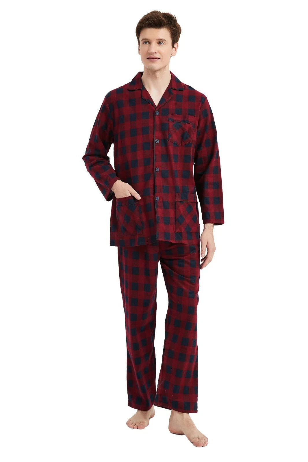 Amaxer Men’s Pajamas Set 100% Cotton Flannel Long Sleeves Pajamas For Men PJs