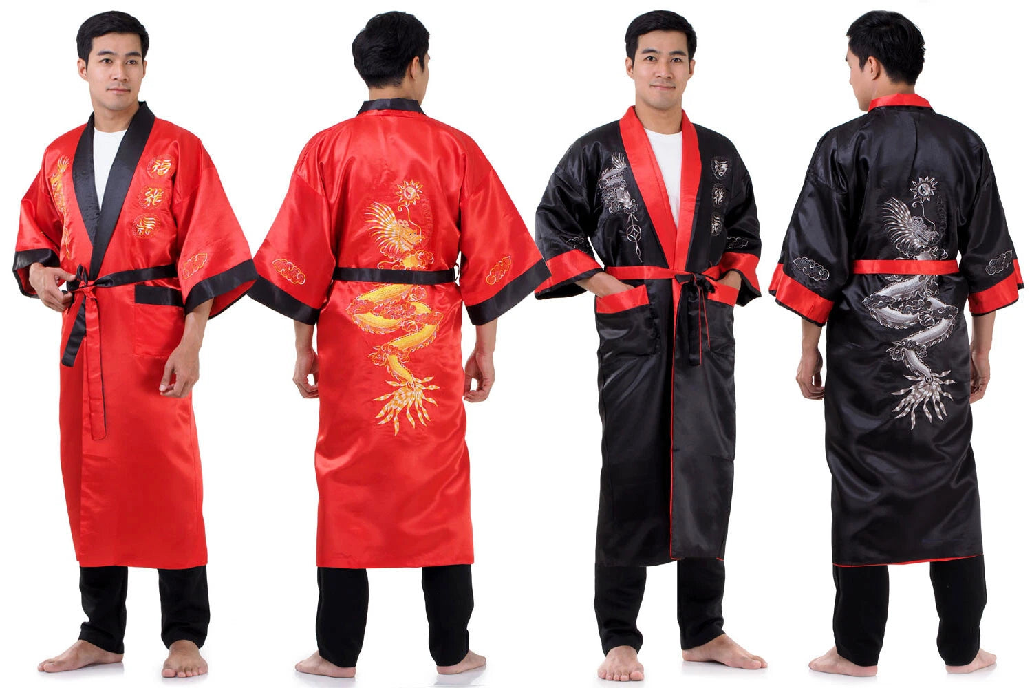 Embroidered Japanese Dragon Vintage Reversible Kimono Pyjama Robe Dressing Gown