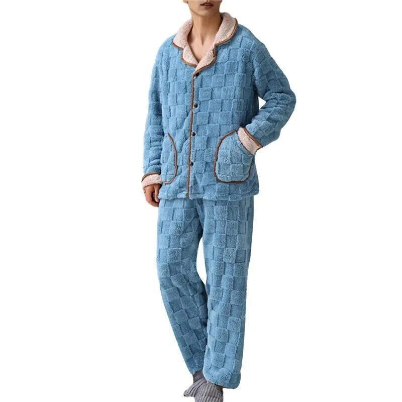 2023 Men's winter thick coral velvet pajamas, pants, long sleeves, two-piece set