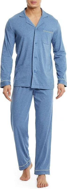 DAVID ARCHY Mens Pajamas Set Soft Cotton Notched Collar Pajamas for Men Long Sle