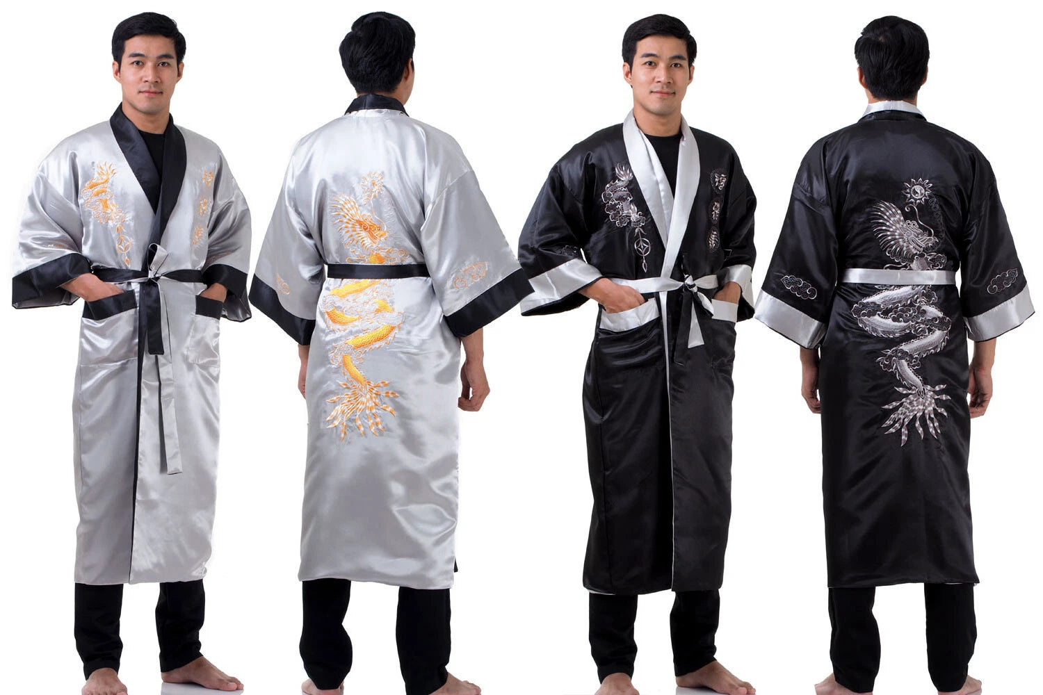 Embroidered Japanese Dragon Vintage Reversible Kimono Pyjama Robe Dressing Gown