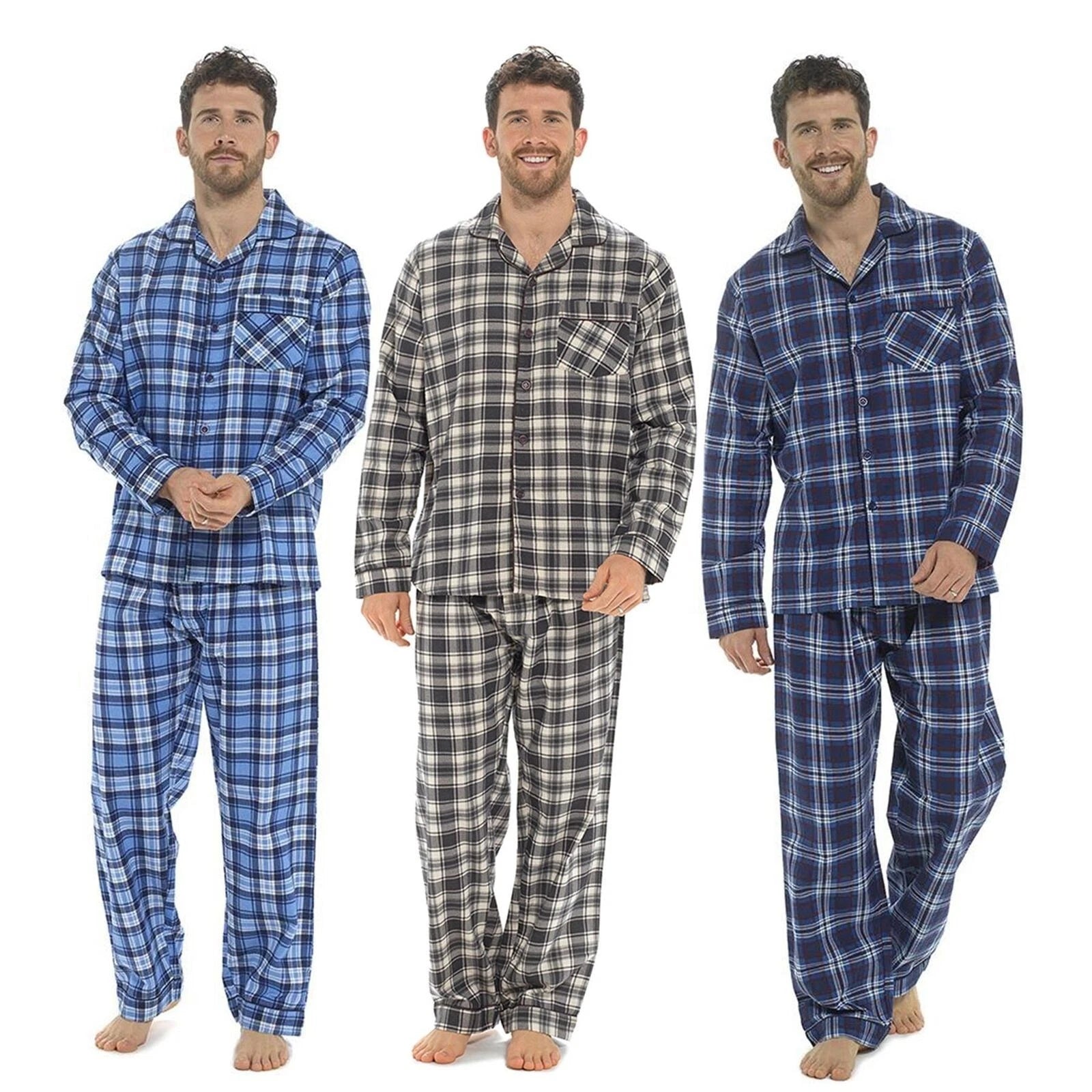 A2Z Mens Pyjama Traditional Check Brushed Cotton PJS pyjama Set 2 Piece Top set