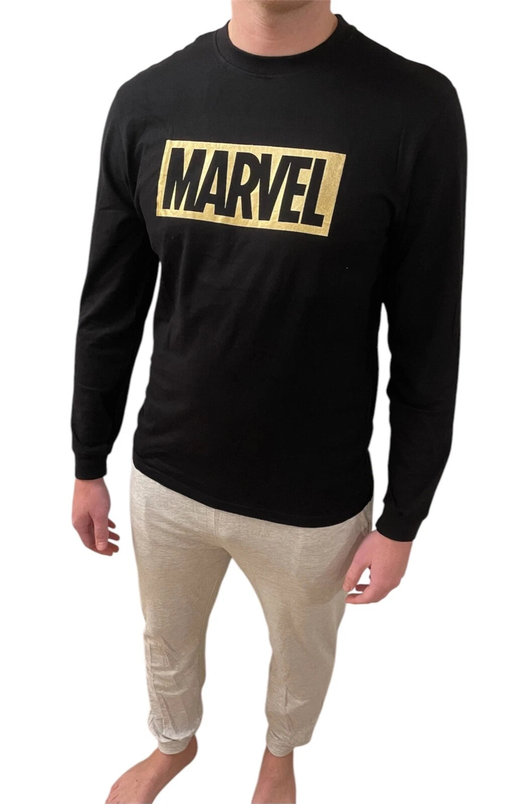 EX UK STORE BRAND NEW MENS CHARACTER PYJAMAS MARVEL BLACK GREY PJ SET LOUNGE