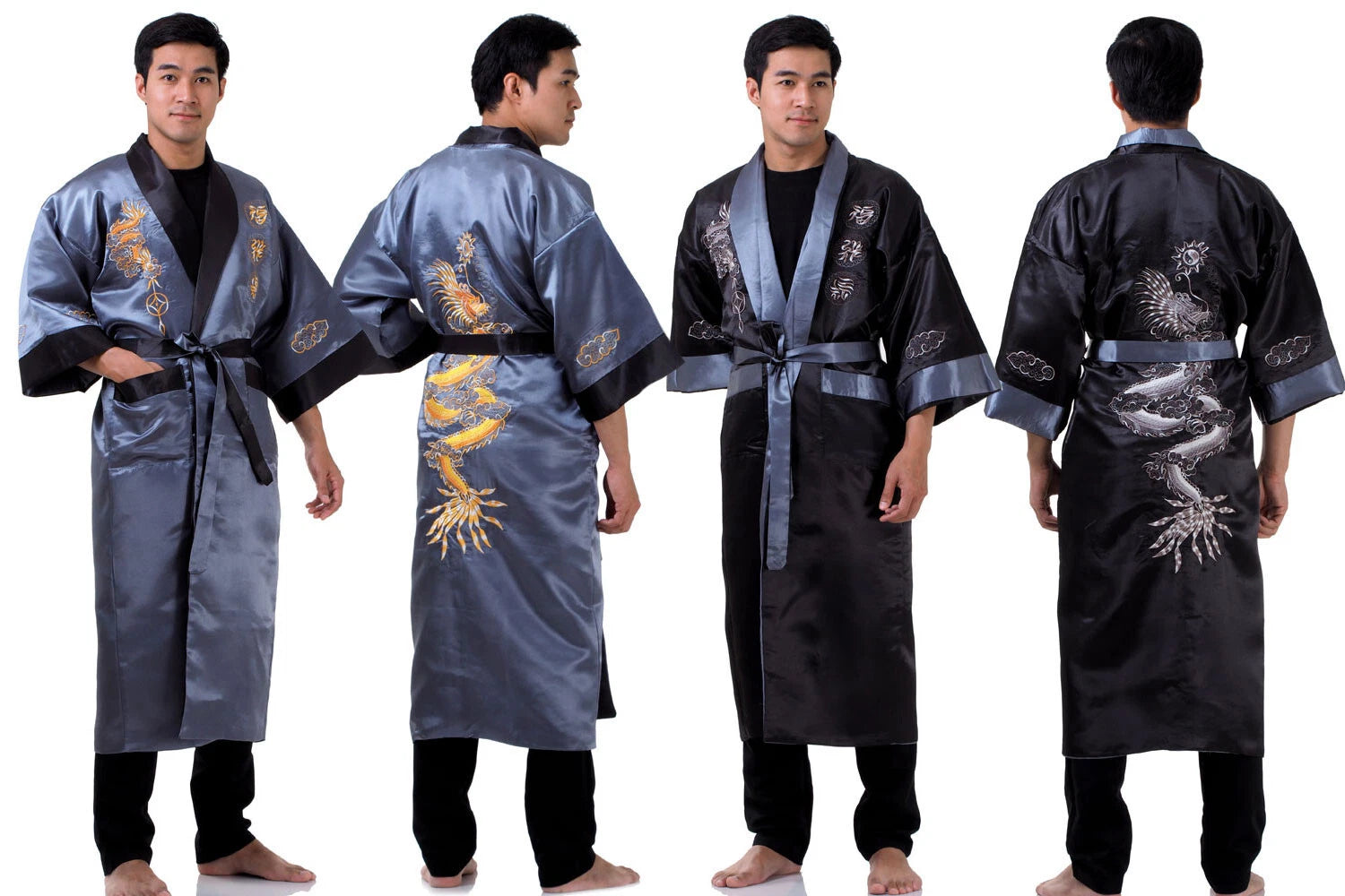 Embroidered Japanese Dragon Vintage Reversible Kimono Pyjama Robe Dressing Gown