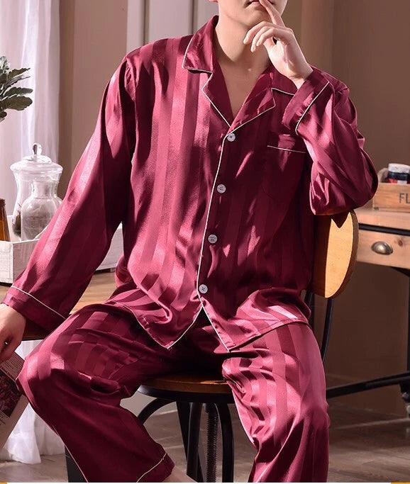 2nd Item Ship FREE  Mens Silk Satin Pajamas Set Pants Lounge Sleepwear SILKPEACE