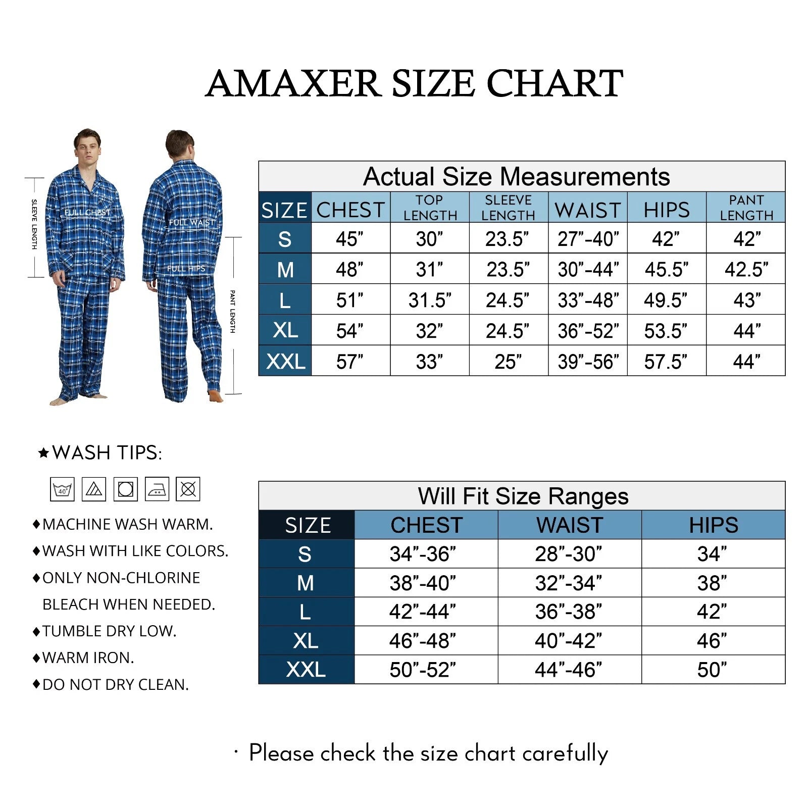 Amaxer Men’s Pajamas Set 100% Cotton Flannel Long Sleeves Pajamas For Men PJs