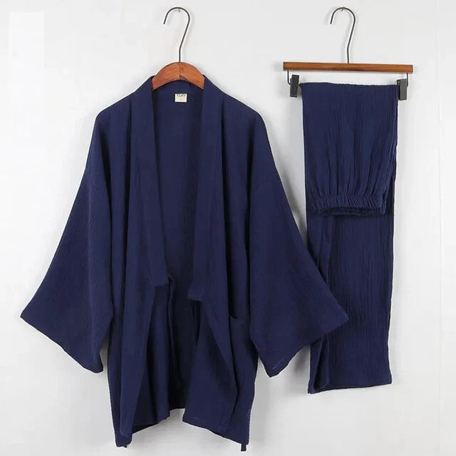 Cotton Japanese Kimono Pajamas Men Long-sleeve Trousers Casual Sleepwear