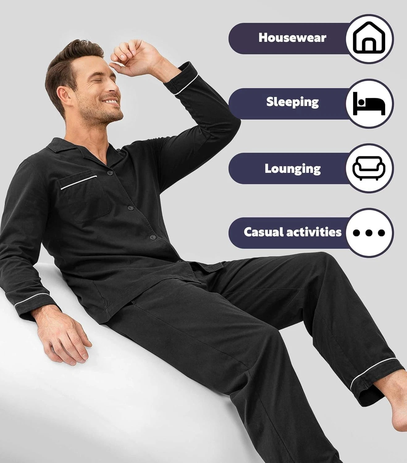 DAVID ARCHY Mens Pajamas Set Soft Cotton Notched Collar Pajamas for Men Long Sle
