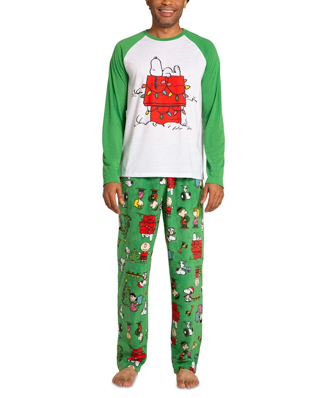 Briefly Stated Men's Matching Peanuts Raglan-Sleeve Top and Pajama Pants Set