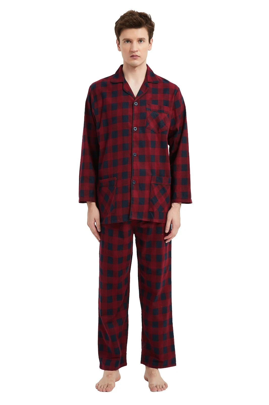 Amaxer Men’s Pajamas Set 100% Cotton Flannel Long Sleeves Pajamas For Men PJs