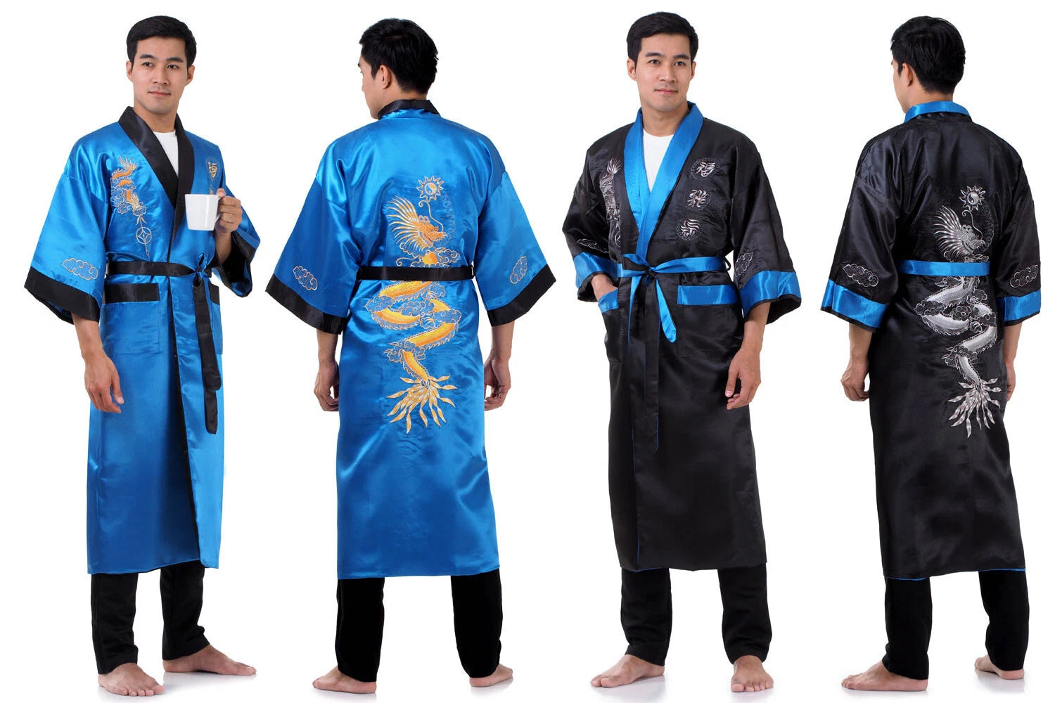 Embroidered Japanese Dragon Vintage Reversible Kimono Pyjama Robe Dressing Gown