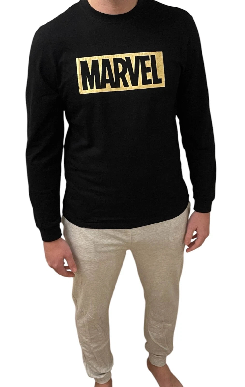 EX UK STORE BRAND NEW MENS CHARACTER PYJAMAS MARVEL BLACK GREY PJ SET LOUNGE