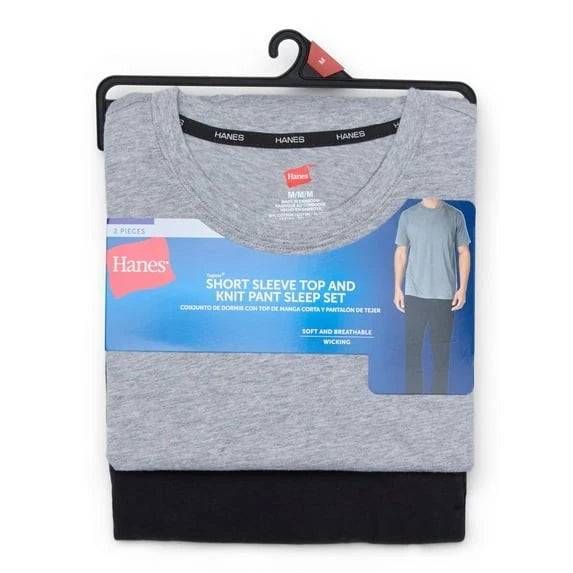 Hanes Men's Comfortsoft Jersey Short Sleeve Crew & Knit Pajama Pants Set: S-XL