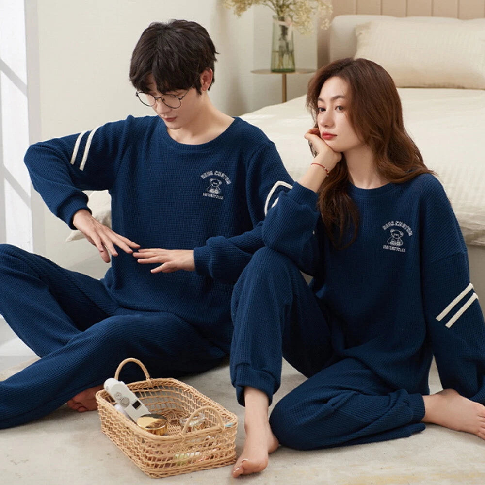 2023 Pyjamas Long Sleeve Cotton Suit Set for Women Men Autumn and Winter