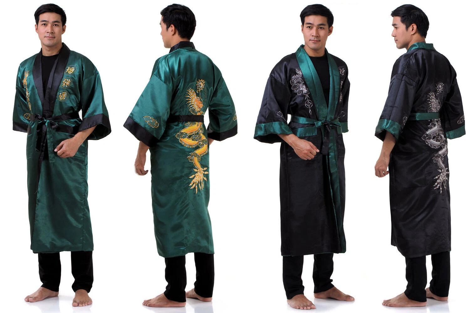 Embroidered Japanese Dragon Vintage Reversible Kimono Pyjama Robe Dressing Gown