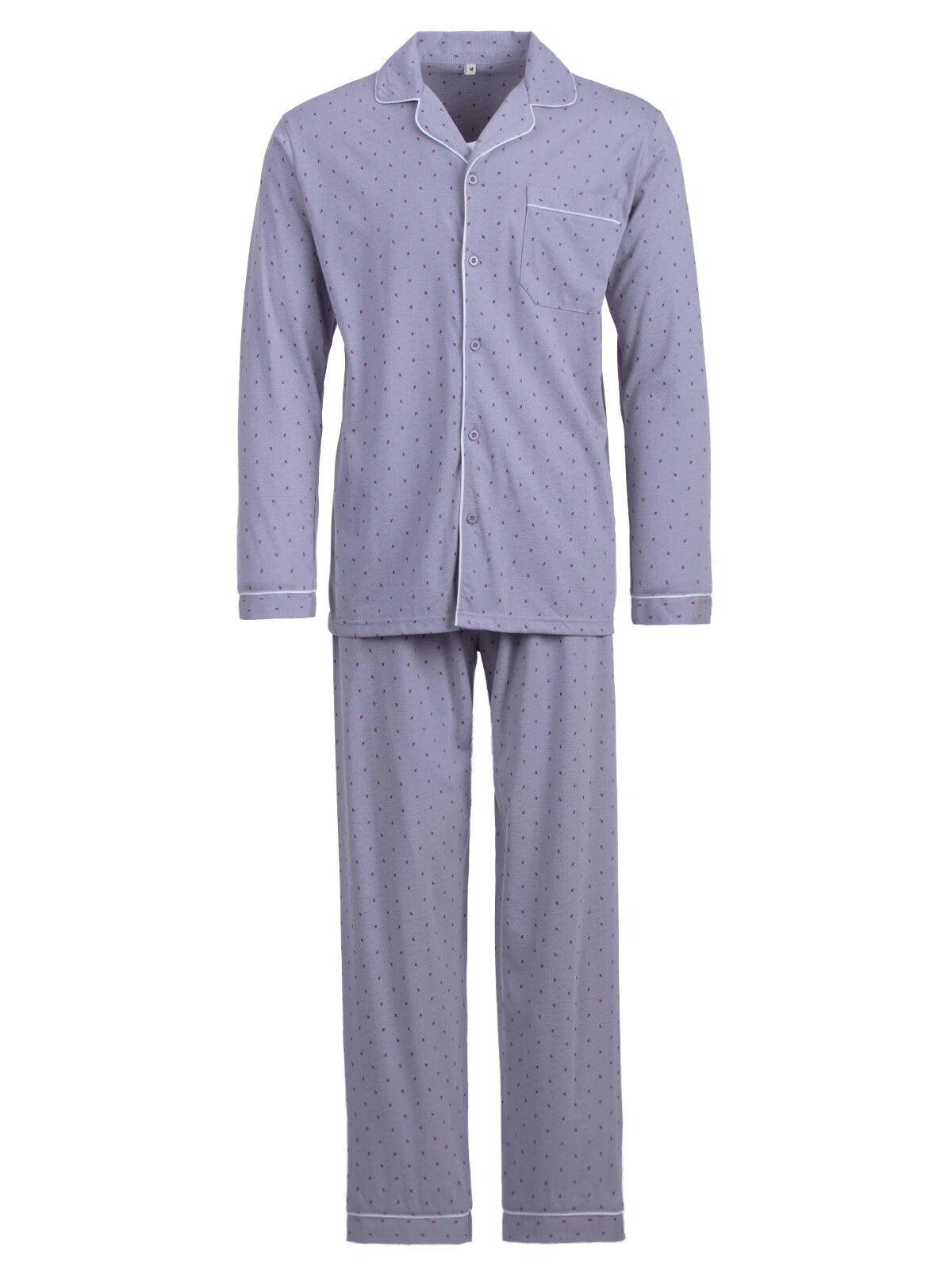 Henry Terre Mens Pyjamas Prong Pattern Long Sleeve Sleepwear Set Cotton Thru-