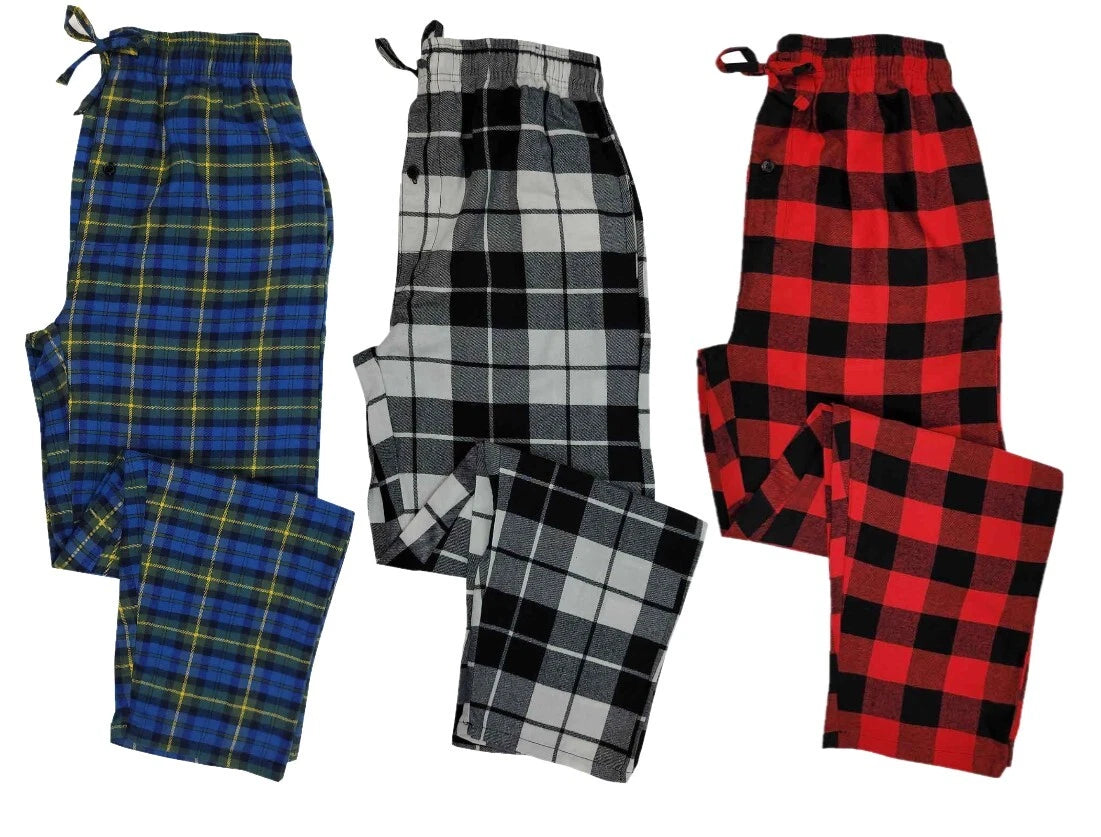 3 Pack Pajama Lounge 100% Cotton Pants Bottoms Sleepwear PJs S-6XL (Big & Tall)