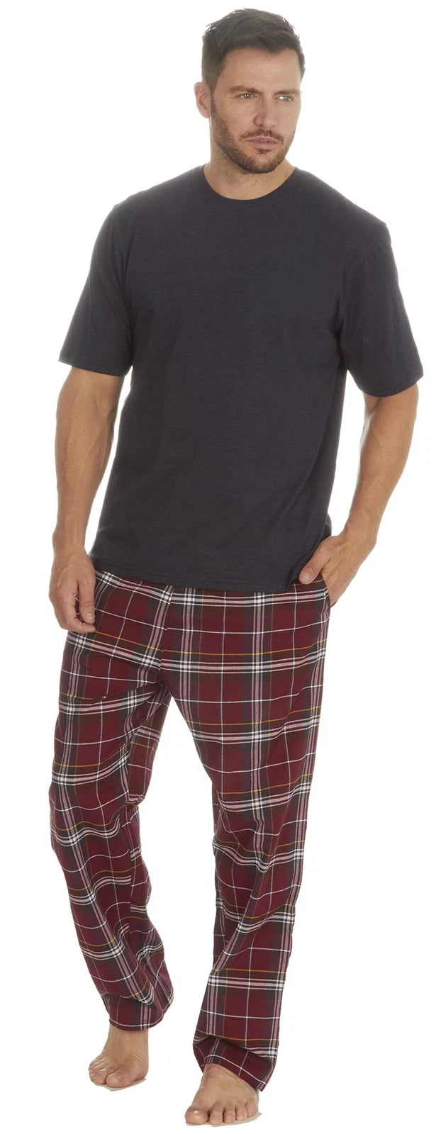 Cargo Bay Mens Jersey Top & Woven Check Pyjama Lounge Set