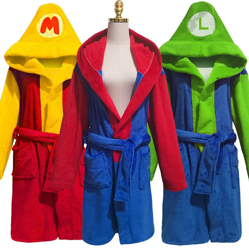 Game Super Mario Bathrobe Pajamas Cosplay Adult Kids Sleepwear Nightgown Costume