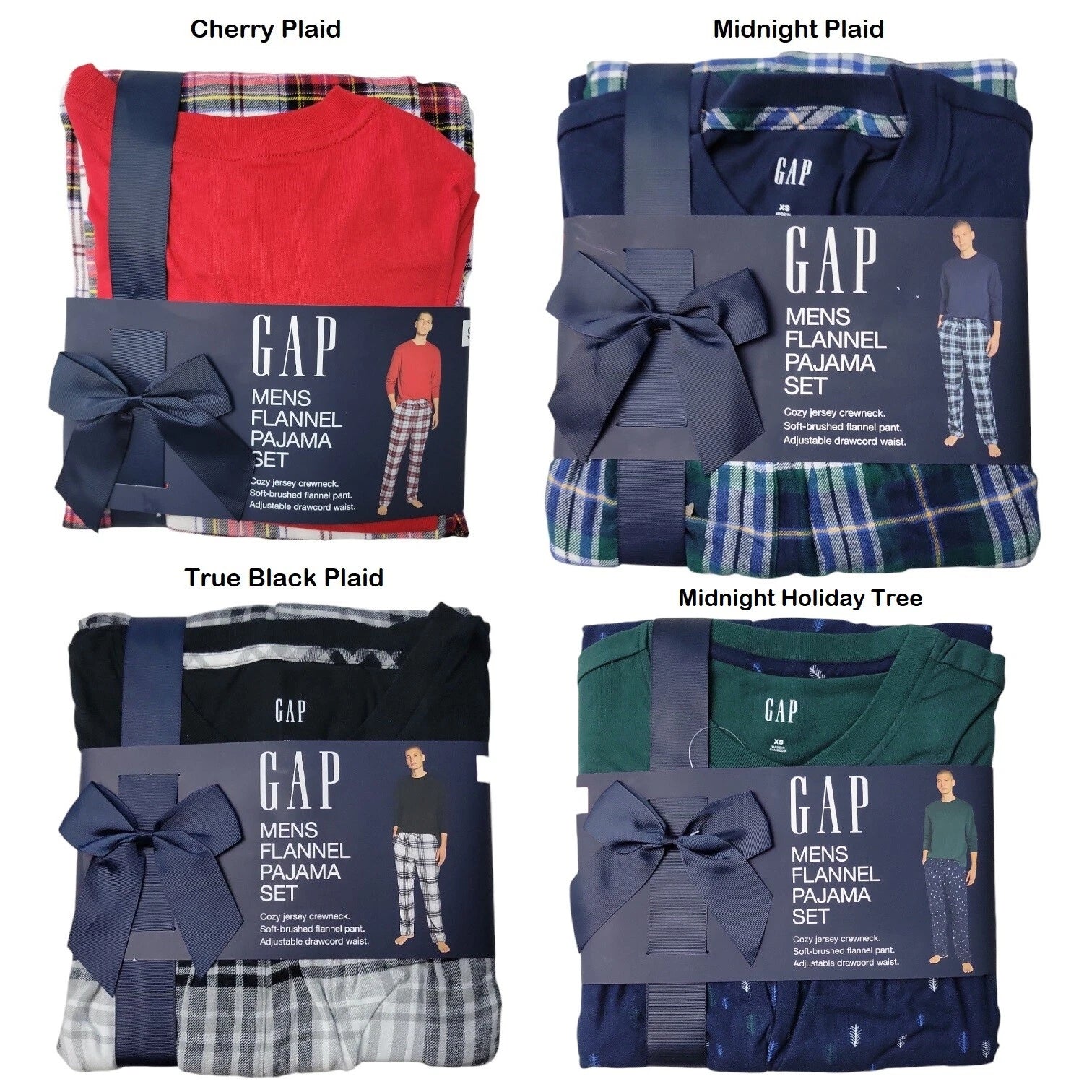Gap Men's Flannel Cozy Crewneck Long Sleeve Drawcord Pajama Set