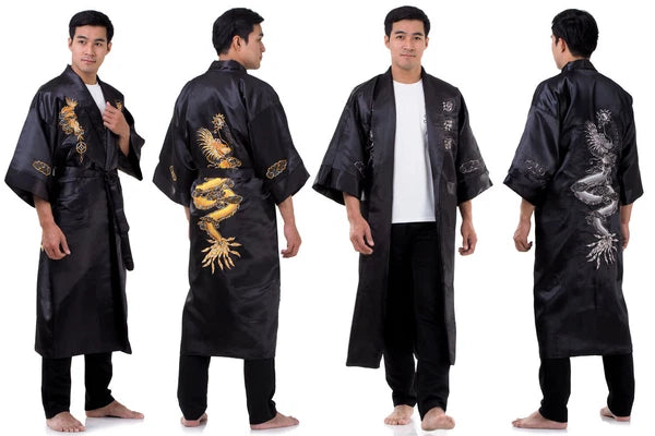 Embroidered Japanese Dragon Vintage Reversible Kimono Pyjama Robe Dressing Gown
