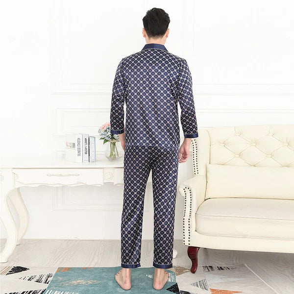 Long Sleeve Sleepwear Loungewear Luxury Mens Silk Satin Pajamas Set Soft Pyjamas