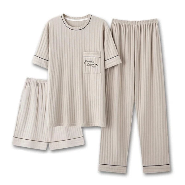 Men Pajamas Set Summer O-neck Vest Shorts Knitted Faux Cotton Pijamas Leisure US