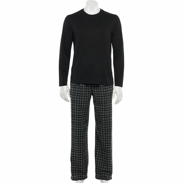 Men's Croft & Barrow Tee & Flannel Sleep Pants Set BLACK GRAY WHITE PLAID