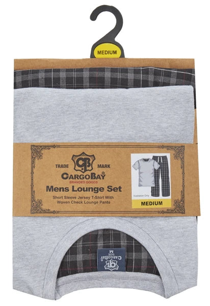 Cargo Bay Mens Jersey Top & Woven Check Pyjama Lounge Set