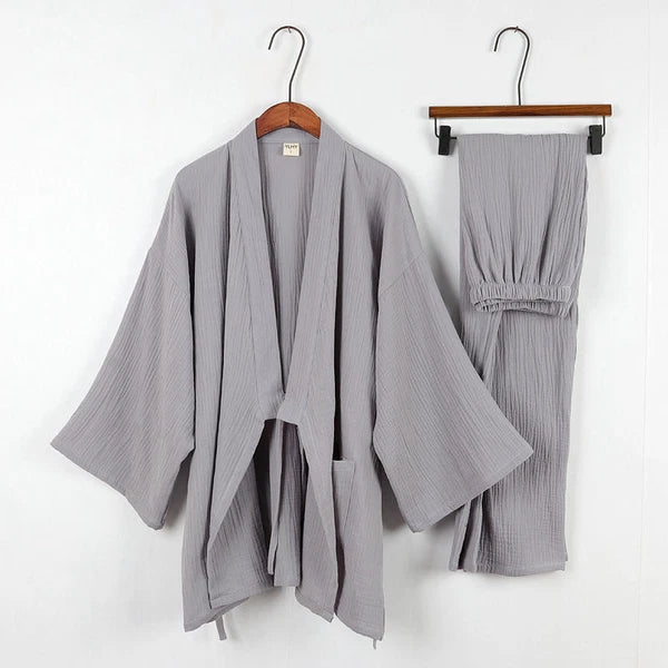 Cotton Japanese Kimono Pajamas Men Long-sleeve Trousers Casual Sleepwear