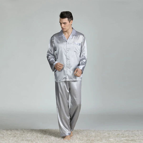 Long Sleeve Nightwear Pajamas Pyjamas Set Mens Silk Satin Sleepwear Loungewear