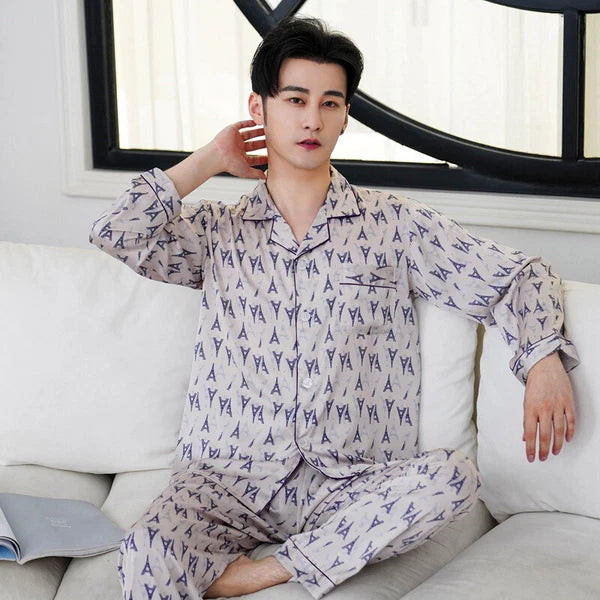 Long Sleeve Sleepwear Loungewear Luxury Mens Silk Satin Pajamas Set Soft Pyjamas