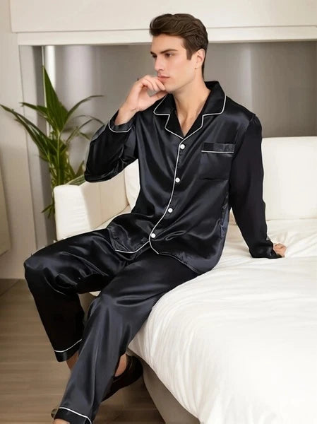Men Pajamas Set Silk Satin Sleepwear For ManShirt Long Sleeve Pijama Male Winter