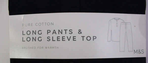 M & S Mens Pure Cotton Brushed For Warmth Pyjamas Loungewear Top & Long Pants