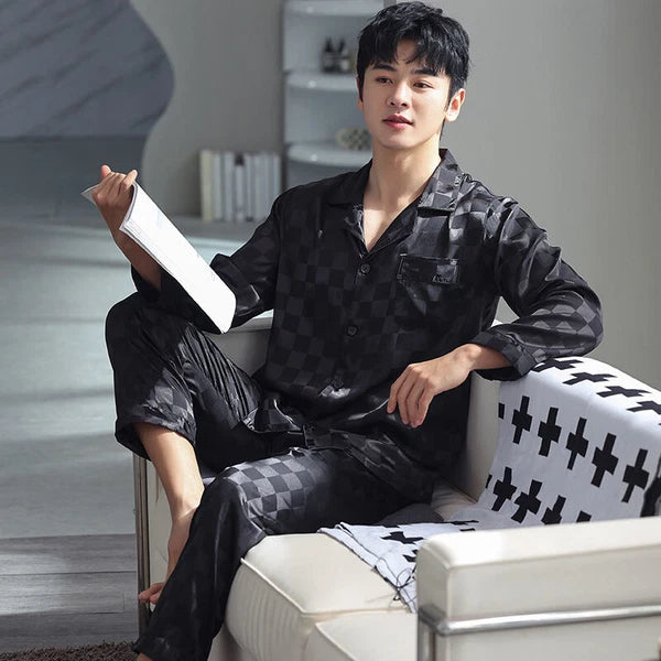 Long Sleeve Sleepwear Loungewear Luxury Mens Silk Satin Pajamas Set Soft Pyjamas