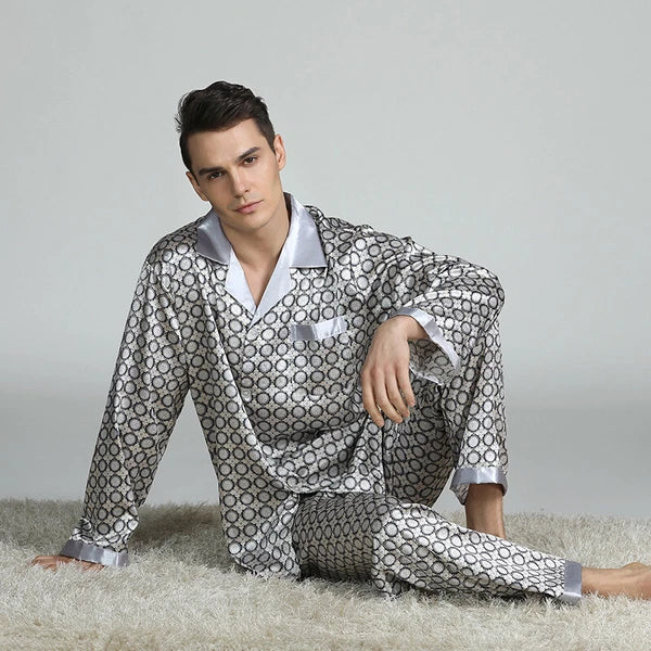 Long Sleeve Nightwear Pajamas Pyjamas Set Mens Silk Satin Sleepwear Loungewear