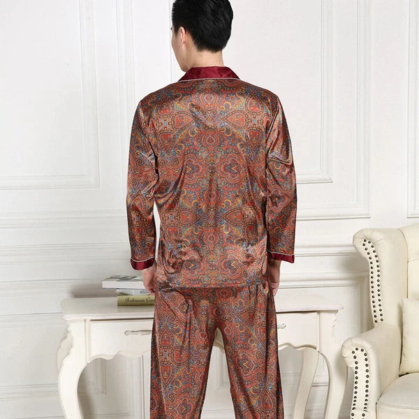 Long Sleeve Sleepwear Loungewear Luxury Mens Silk Satin Pajamas Set Soft Pyjamas