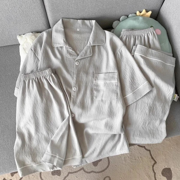 Men's Cloud Cotton Pajama Set - Short Sleeve + Long/Short Pants (L-3XL)