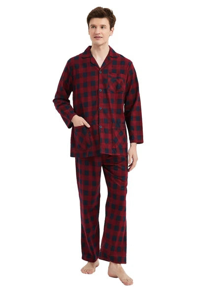 Amaxer Men’s Pajamas Set 100% Cotton Flannel Long Sleeves Pajamas For Men PJs