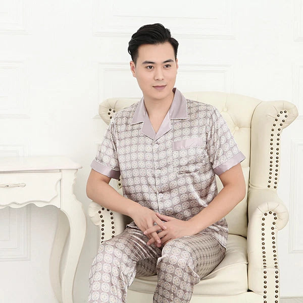 Long Sleeve Sleepwear Loungewear Luxury Mens Silk Satin Pajamas Set Soft Pyjamas