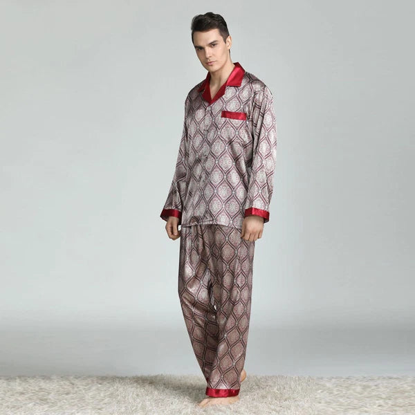 Long Sleeve Nightwear Pajamas Pyjamas Set Mens Silk Satin Sleepwear Loungewear