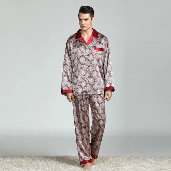 Long Sleeve Nightwear Pajamas Pyjamas Set Mens Silk Satin Sleepwear Loungewear