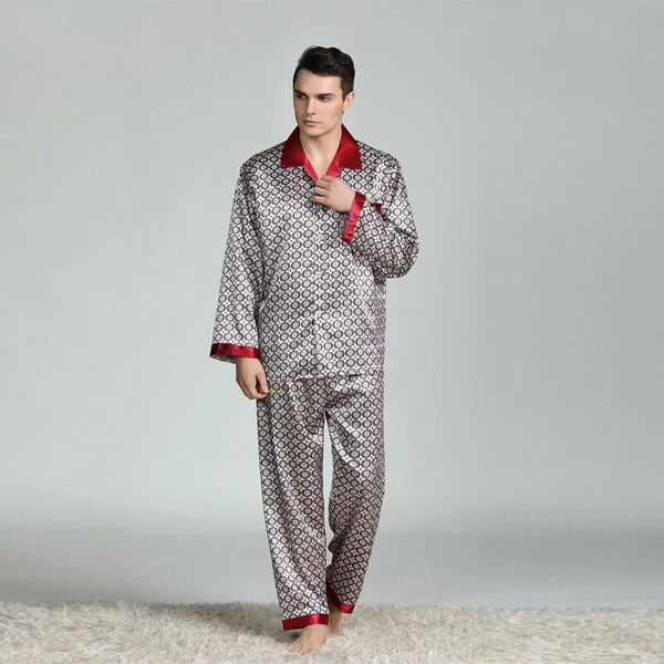 Long Sleeve Nightwear Pajamas Pyjamas Set Mens Silk Satin Sleepwear Loungewear