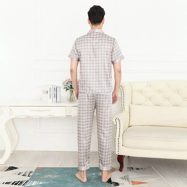 Long Sleeve Sleepwear Loungewear Luxury Mens Silk Satin Pajamas Set Soft Pyjamas