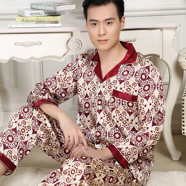 Long Sleeve Sleepwear Loungewear Luxury Mens Silk Satin Pajamas Set Soft Pyjamas