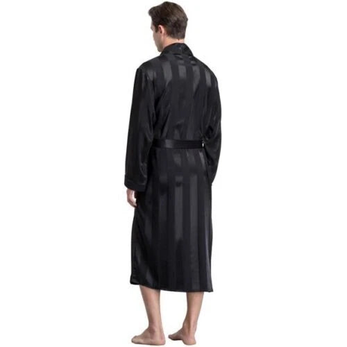LONXU Men's Pajamas Long Sleeve Silk Satin Robe Luxury Drawstring Nightwear Sets