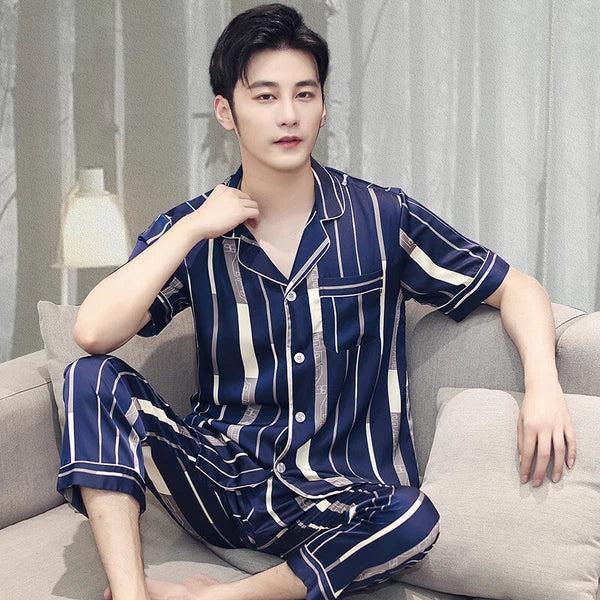 Long Sleeve Sleepwear Loungewear Luxury Mens Silk Satin Pajamas Set Soft Pyjamas